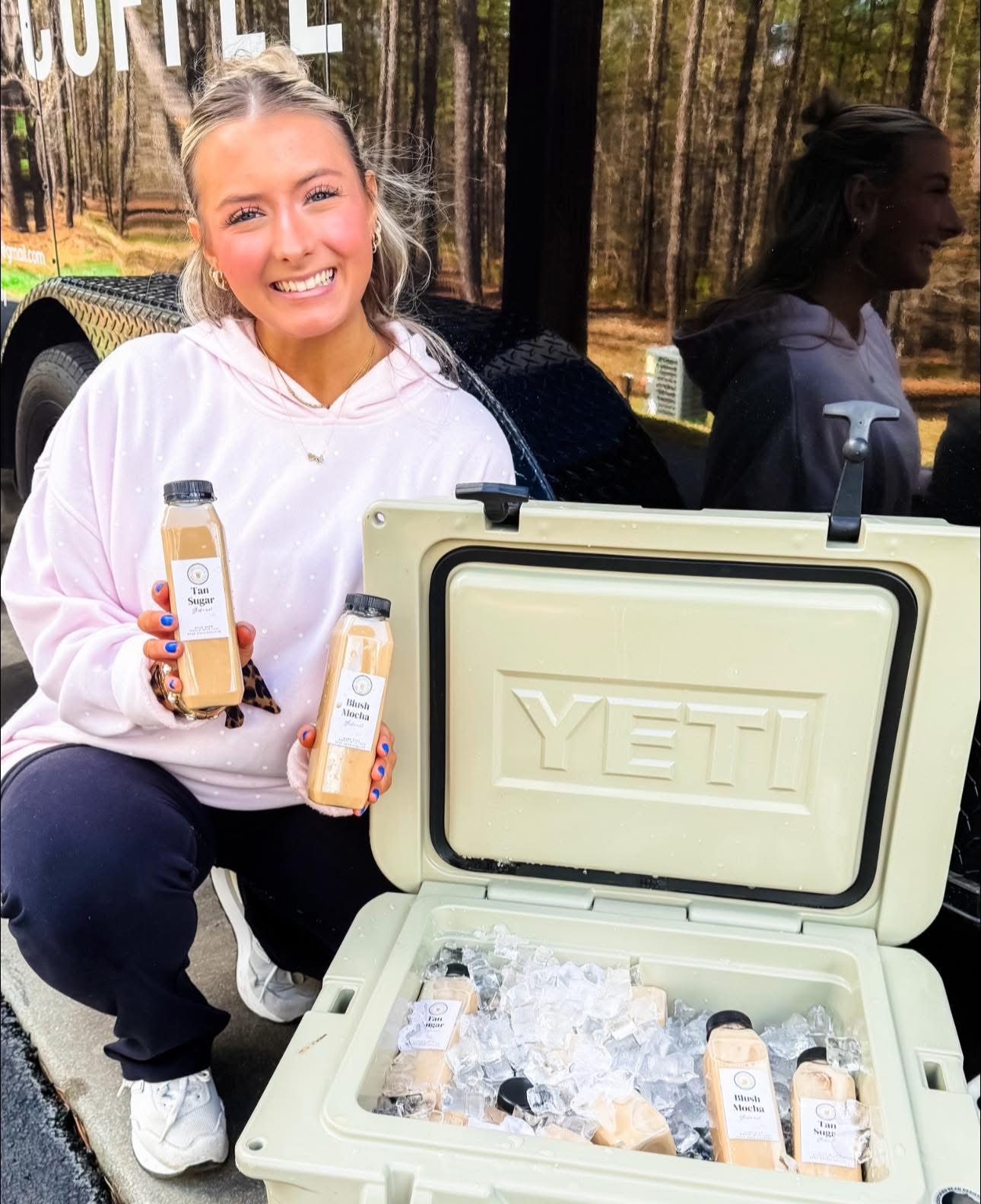 Bottled lattes on ice in the cooler